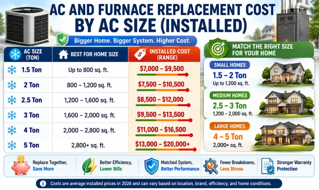 Cost to Replace AC and Furnace by System Size