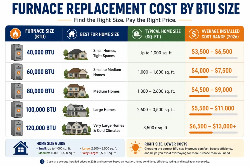 Furnace Replacement Cost by Furnace Size