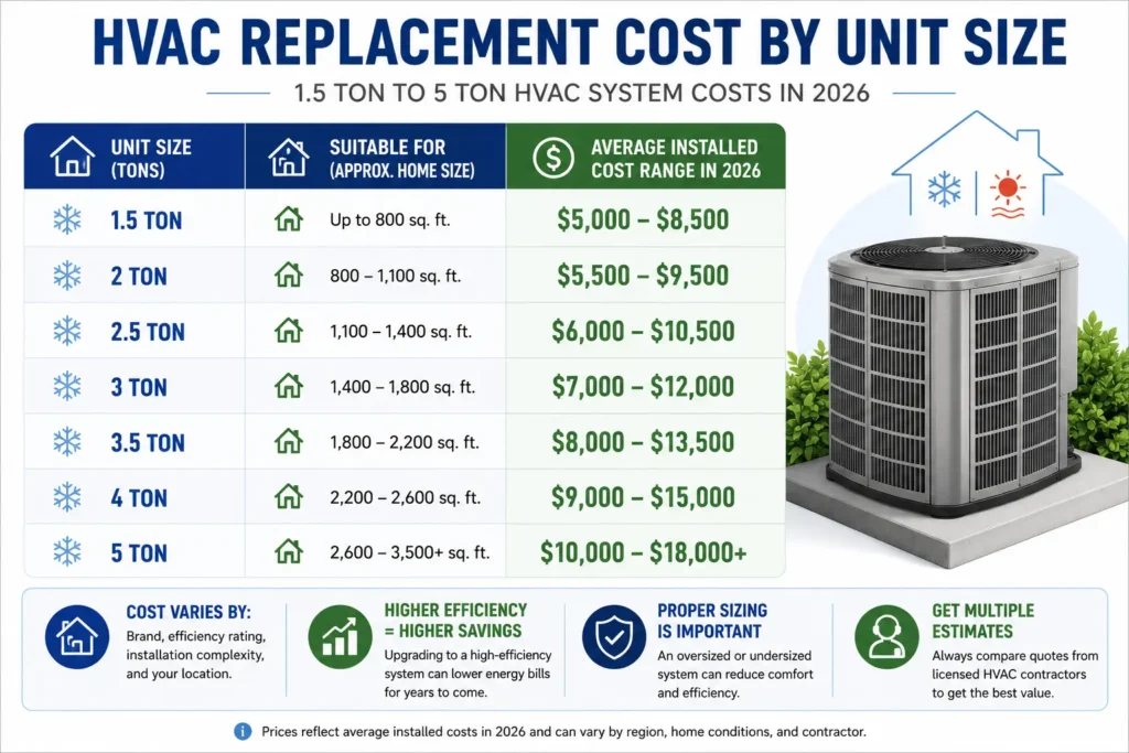 HVAC Replacement Cost by Unit Size