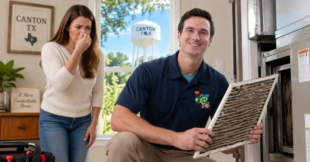 why does my HVAC system smell musty Canton TX
